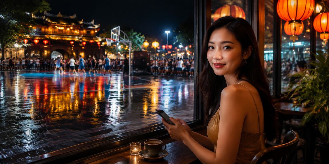 Người dùng tại Huế theo dõi trận bóng rổ và đặt cược qua điện thoại bên ly cà phê buổi sáng